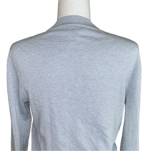 J. Crew Lurex Shimmer Metallic Baby Blue Knit Surplice Wrap Sweater Top - S - Picture 9 of 14